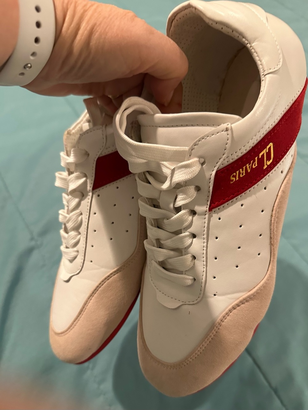 CL Paris White Sneakers with Red & Blush Suede Accents
